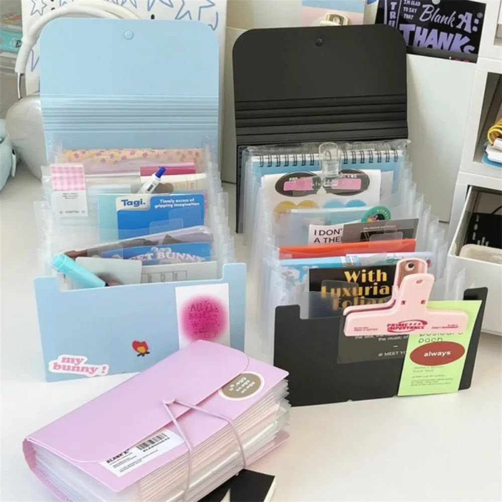 New Solid Color A6 Folder 12-layer Large-capacity Storage Folder Multi-layer Shrinkable Storage Bag