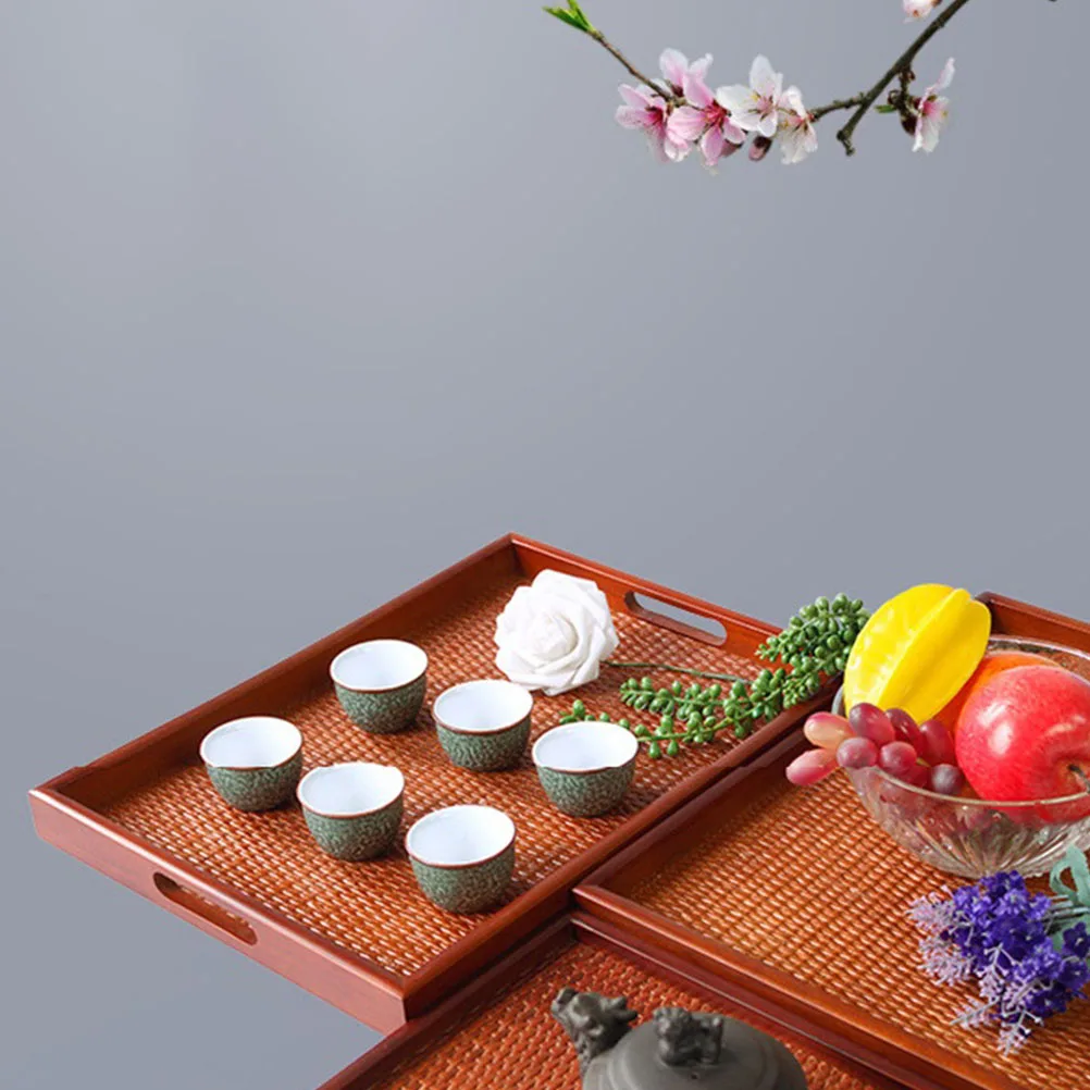

Rustic Bamboo Wood Tea for Coffee Table Decor Food Storage Trays Household Snack Serving Rectangle Table Cup Storage Bed