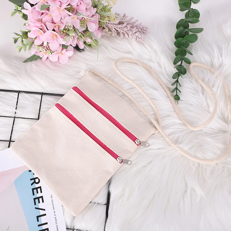 South Korean ins color double row zipper bag one shoulder bag children students DIY painting oblique cross canvas bag