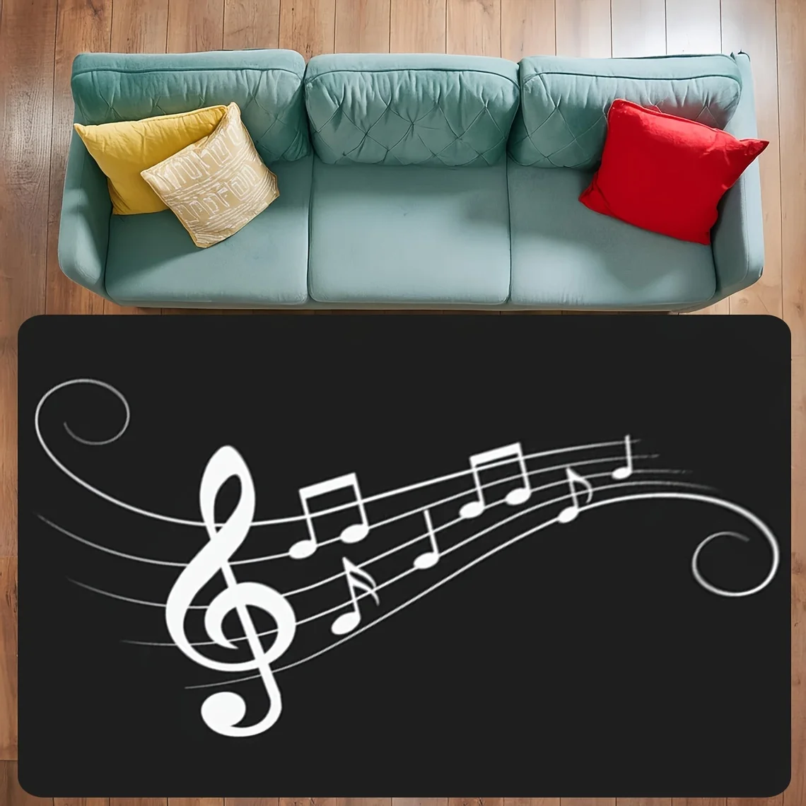 Musical Note Treble Clef Door Mat, Black & White Music Staff Pattern Floor Rug, Artistic Piano Melody Entrance Carpet for Living