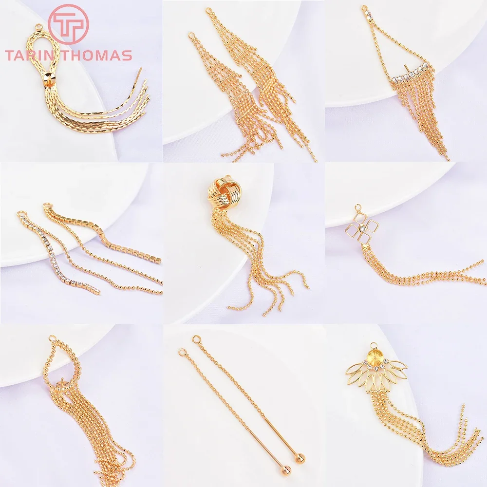 (5688)2PCS Length 7.5CM 24K Gold Color Brass with Zircon Tassel Pendants High Quality DIY Jewelry Making Findings Wholesale