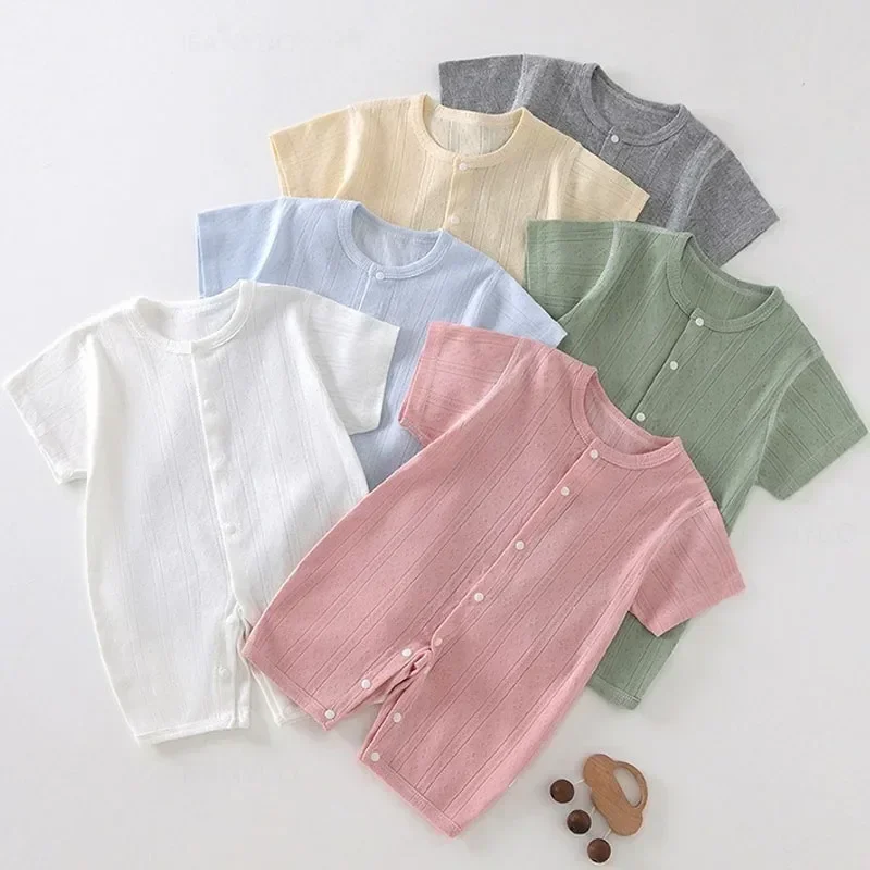 

Baby Short Sleeved Jumpsuit Summer Newborn Breathable Mesh Air Conditioning Suit Boys Girls Infant Thin Sleepwear Crawling Suits