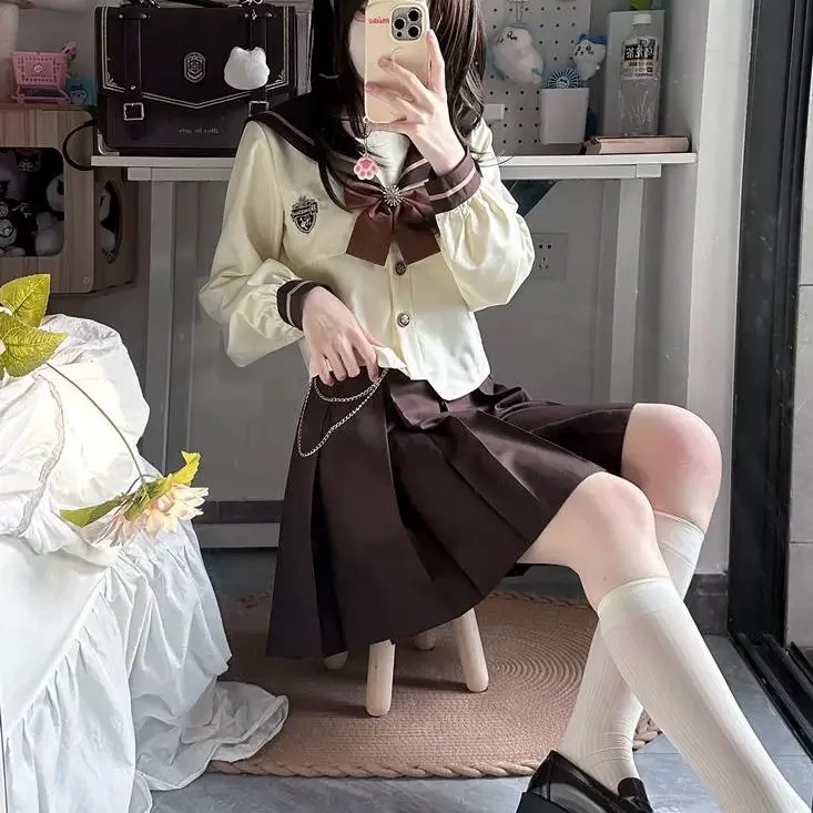 Uniforme de lycée d'étudiant japonais, uniformes JK pour filles, costume de Style collège japonais, chemise de marin à manches longues pour femmes, jupe plissée