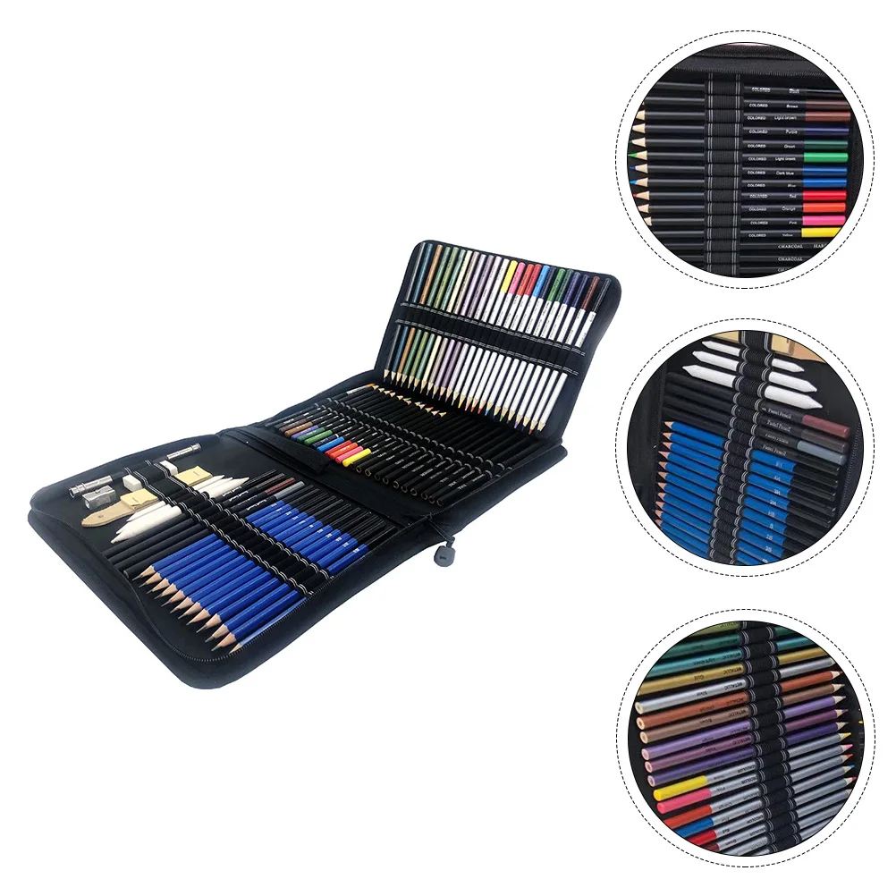 

72Pcs Drawing Supplies Wooden Pencils Set Practical Kit for Sketching Scrapbook Adult Coloring Books Smooth Effortless Coloring
