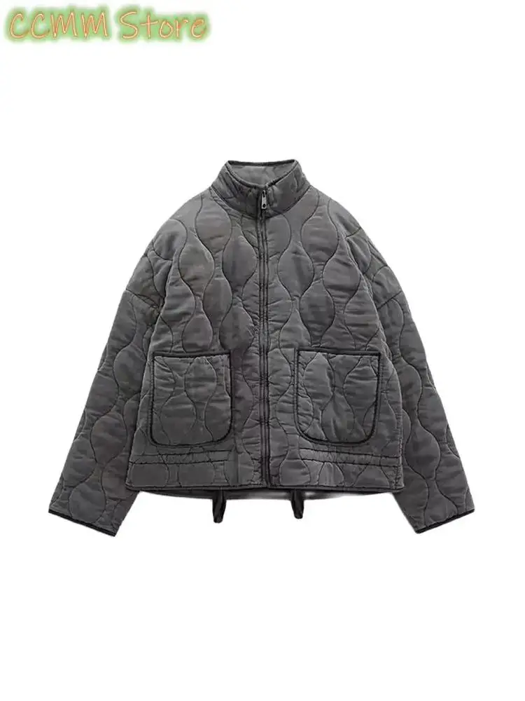 Women's New Zipper Warm Jacket Autumn and Winter Long Sleeve Round Neck Padded Solid Color Coat Women Fashionable Tops