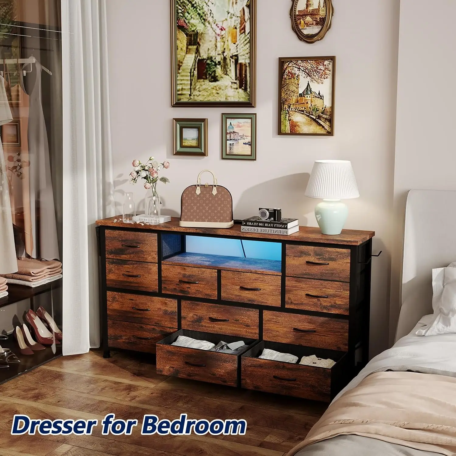TV Stand Dresser with Power Outlet & LED for 45
