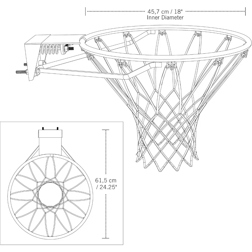 Heavy Duty 18 Inch Slam Dunk Basketball Rim with All-Weather Net - Solid Steel Construction for Outdoor Courts