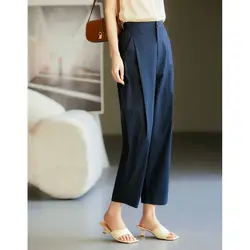 Cotton Nine Split Harlan Pants For Women's 2024 Spring/summer New Korean High Waist Loose Straight Leg Wide Leg Casual Pants