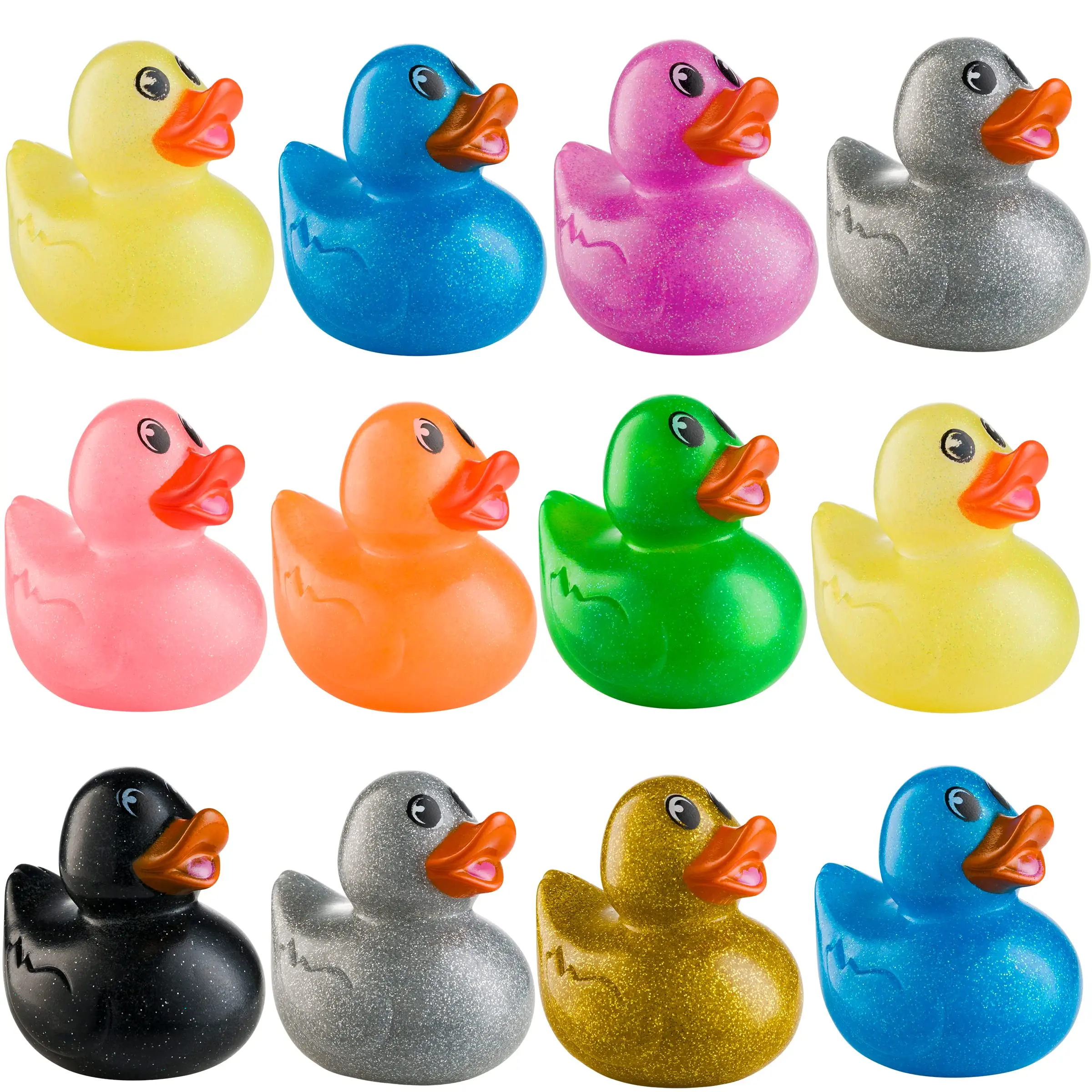 Glitter Rubber Ducks in Bulk -12/24PCS Assorted 2-Inch Duck Toys for Baby Shower Rubber Duckies, Rubber Bath Toy, Birthday