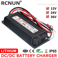 RCNUN Waterproof DC 10-36V 12V 24V to DC 14.6V 29.2V 43.8V Lifepo4 Lithium Battery Charger for RVs Boat Car Dual Battery System
