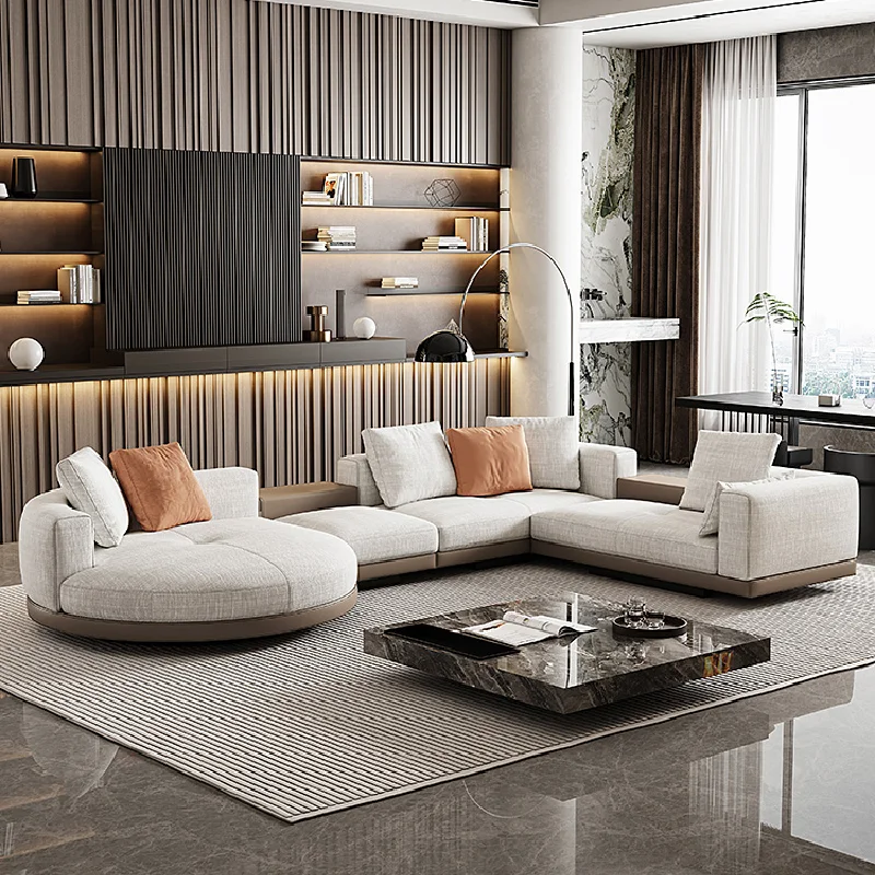 Minimalist CONNERY'S cotton and linen fabric sofa living room large flat villa high-end corner combination