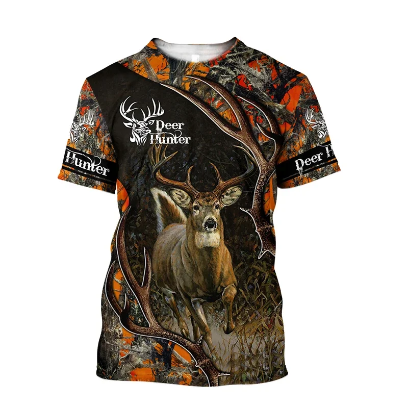 Fashion Outdoor Hunting Animal Camouflage 3D Printed Sport Casual Round Neck Short Sleeve Oversized T-shirt Men\'s Top Summer New