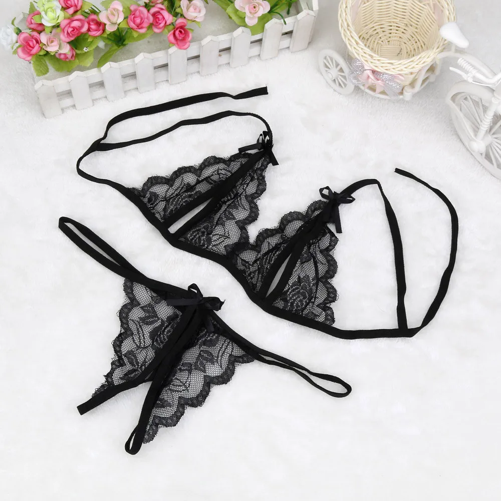 Sexy Spitze Dessous Set Sinnliche Frauen Aushöhlen Transparent Frauen Erotische Unterwäsche Set Porno Bh Sex G-string Höschen Dessous