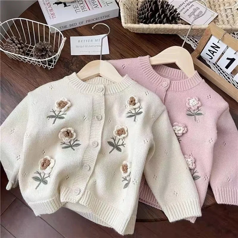 Girls Sweaters 2024 Autumn New Kids Knitted Sweater Cardigan Winter Warm Clothing Toddler Girl Cardigan