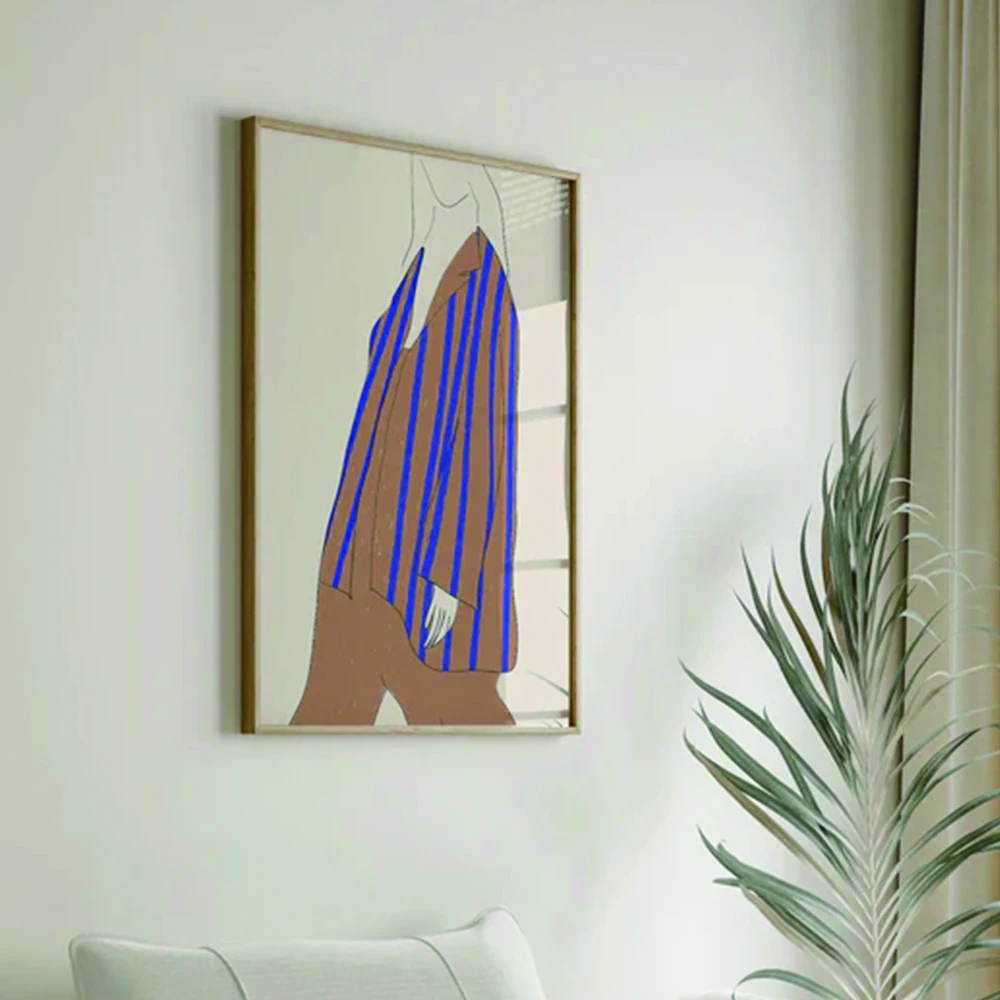 Eclectic Vibrant Abstract People Poster Girl In Comfy Brown Blue Canvas Print Picture Painting Living Room Wall Art Home Decor