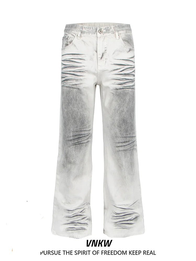 

Джинсы-микрофлэйр с эффектом выцветания и распыления краски в американском стиле, прямые свободные длинные брюки унисекс