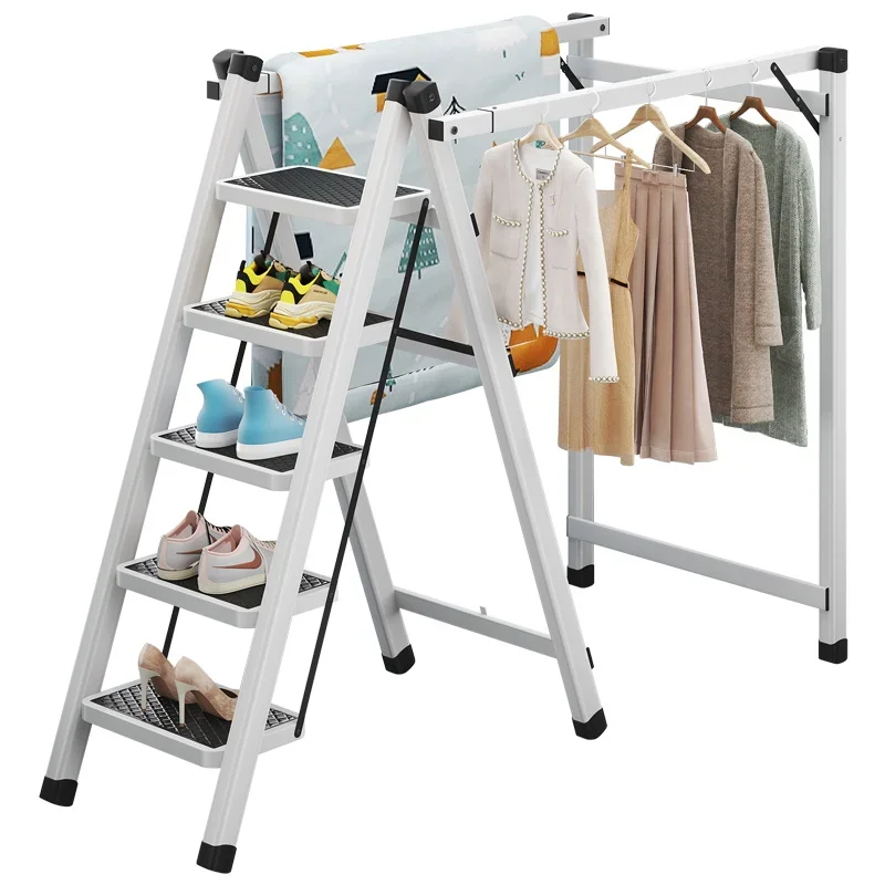 Multifunctional floor ladder Retractable drying rack Parallel bars Elongated quilt drying clothes Mobile herringbone ladder Dual