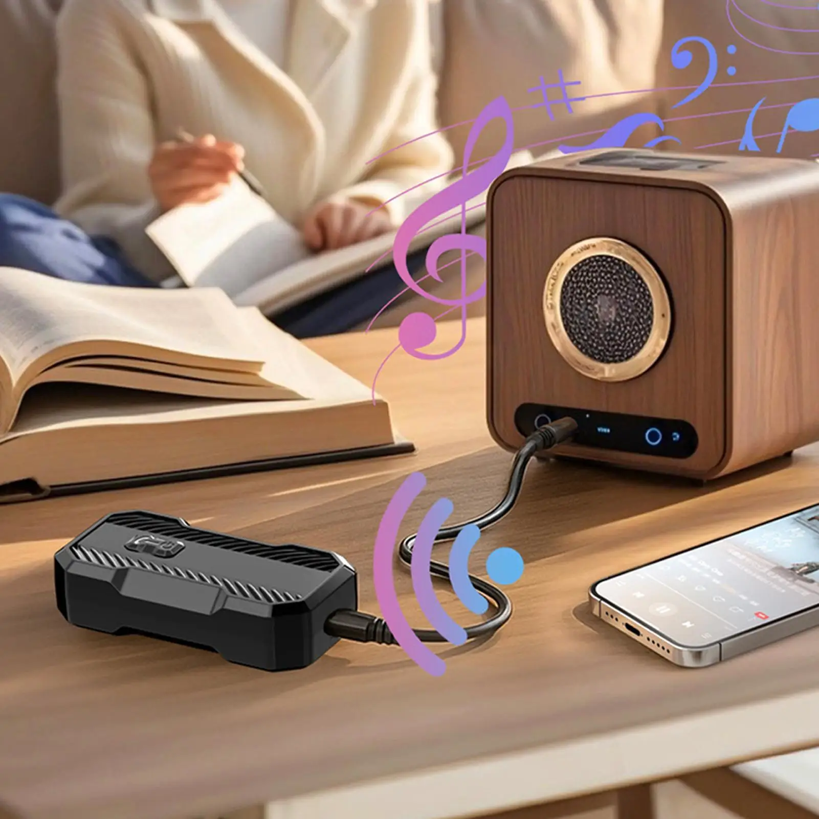 Transmisor y receptor de Audio inalámbrico, adaptador con cancelación de ruido 2 en 1, adaptador de música inalámbrico para reproducción de música, llamadas manos libres