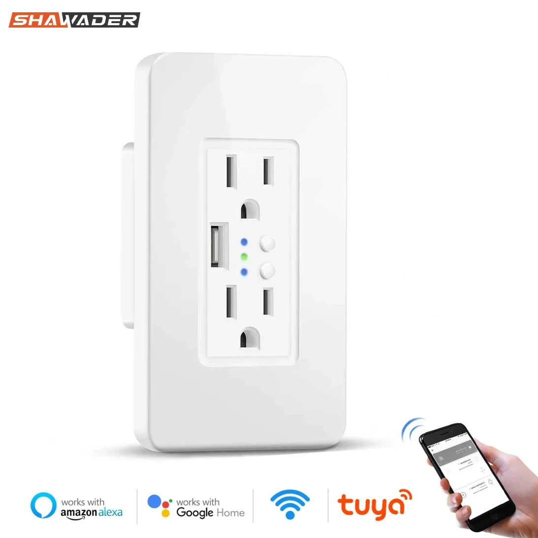 Smart Tuya WiFi presa a doppia presa US con caricatore USB per controllo vocale USA/CAN/MEX compatibile con Alexa e Google Home