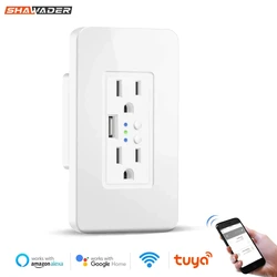 Smart Tuya WiFi presa a doppia presa US con caricatore USB per controllo vocale USA/CAN/MEX compatibile con Alexa e Google Home