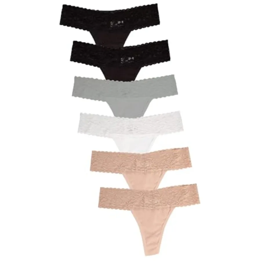 

Lace Thongs for Women - 6 or 12 Pack Low Rise Thongs - Lace Panties Cotton Underwear Women Sexy No Show Soft