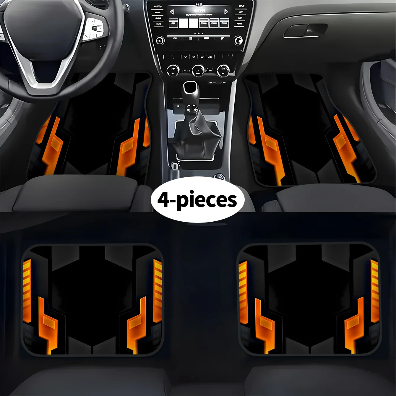 2D 4pcs Set Of Sci-Fi Style Patterned Car Mats, Trendy And Fashionable, Suitable For All Seasons, Stylish And Durable, Easy To C