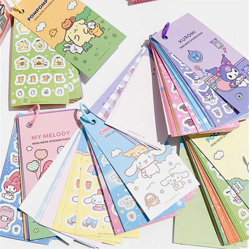 Sanrio Memo Book Stickers Hello Kitty Kuromi Cartoon Hand Account Diy Goo Card Combination Ring Buckle Sticker Kids Toys