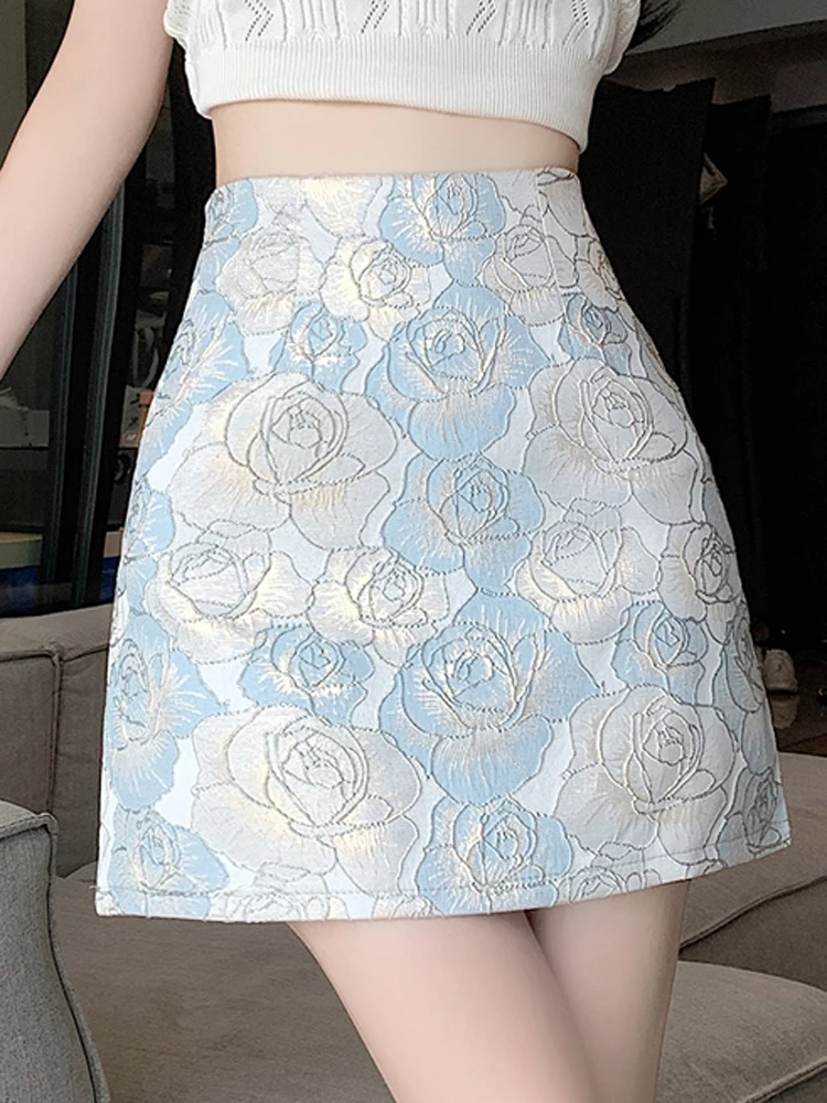 

Trendy New Chinese Style Jacquard Short Skirt 2024 Women's Fashion High Waist Slim A-line Slim Fit Lining Skirt Vintage Elegance