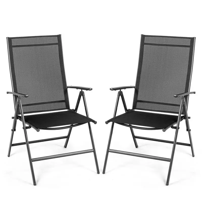 Set of 2 Adjustable Portable Patio Folding Dining Chair Recliners-Black