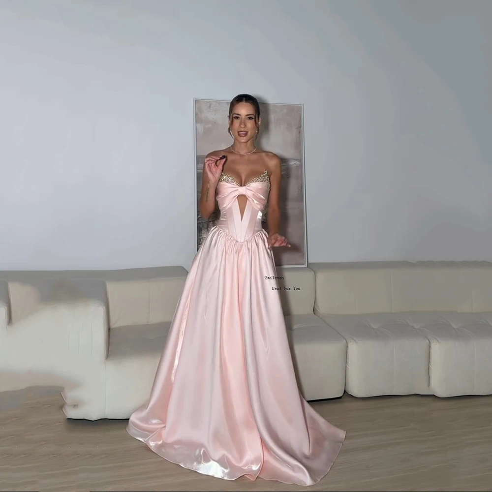 

Smileven Trends Liquid Organza Beading Prom Dresses Strapless Pleats Women Party Gowns Pink Birthday Party Gowns Customized 2026