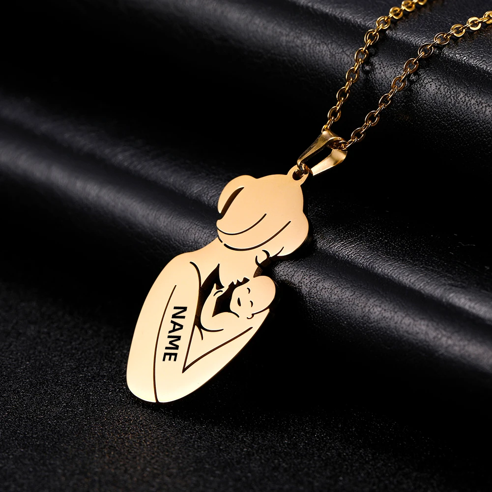 Mother Day Necklace Personalized Custom Name Engrave Family Baby Birth Child Kid Mom Gift Women Stainless Steel Chain Jewelry