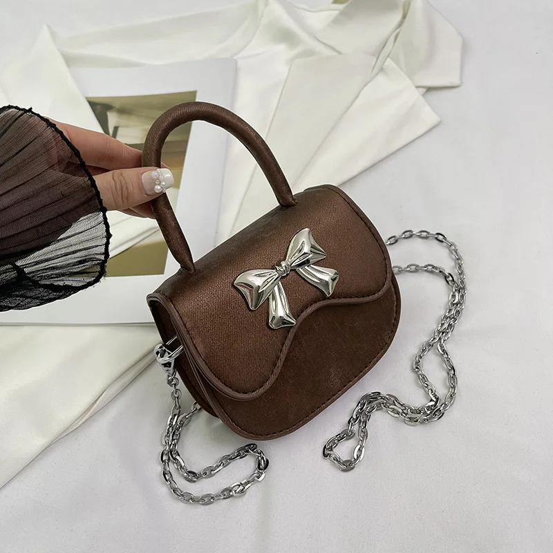 

2025 Новая модная сумка через плечо, высококачественная универсальная сумка с цепочкой, женская мини-сумка в Корейском стиле с бантом