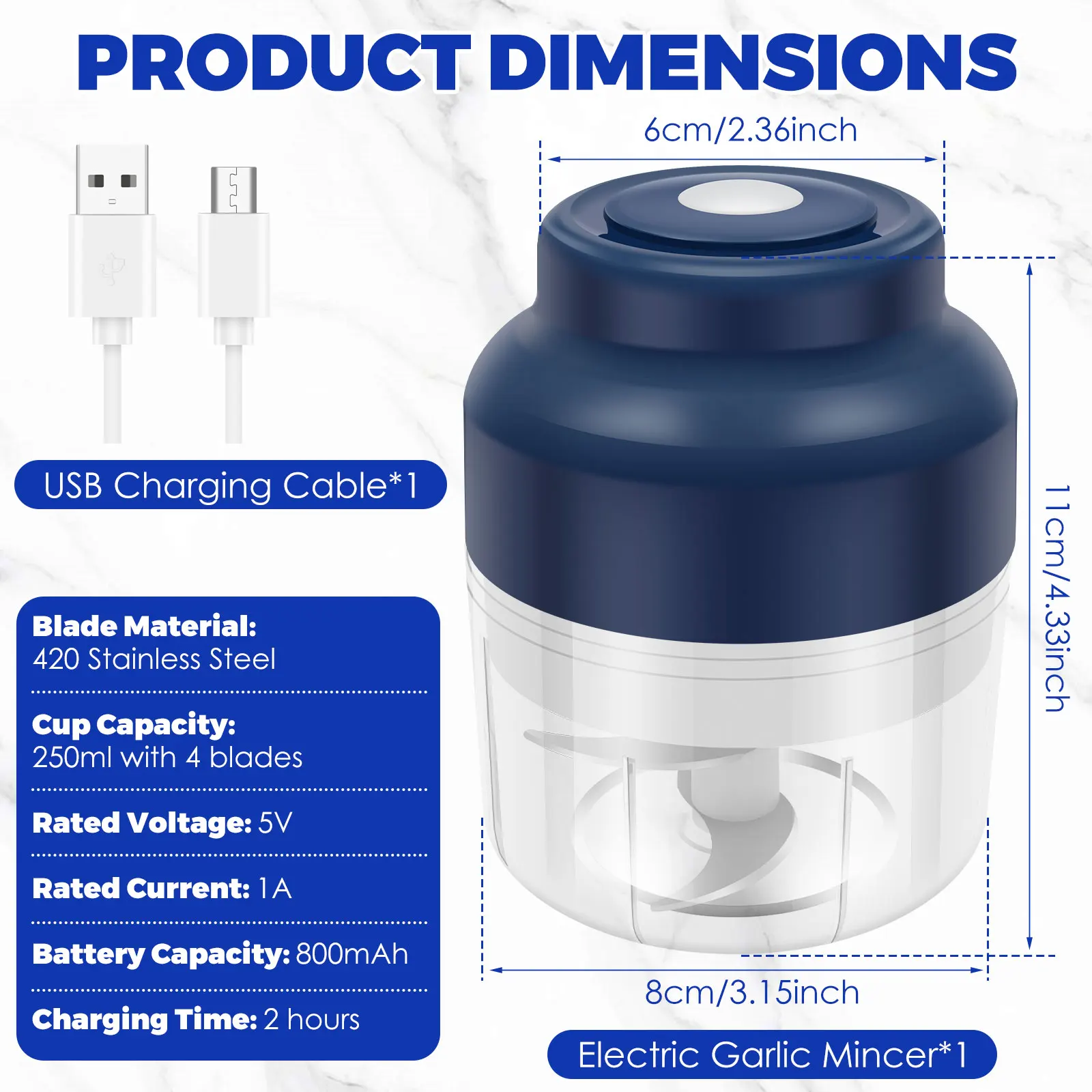 Electric Garlic Chopper Portable Veggie Chopper Garlic Grinder Masher Cordless Food Processor for for Ginger, Chili, Fruit, Meat view 2