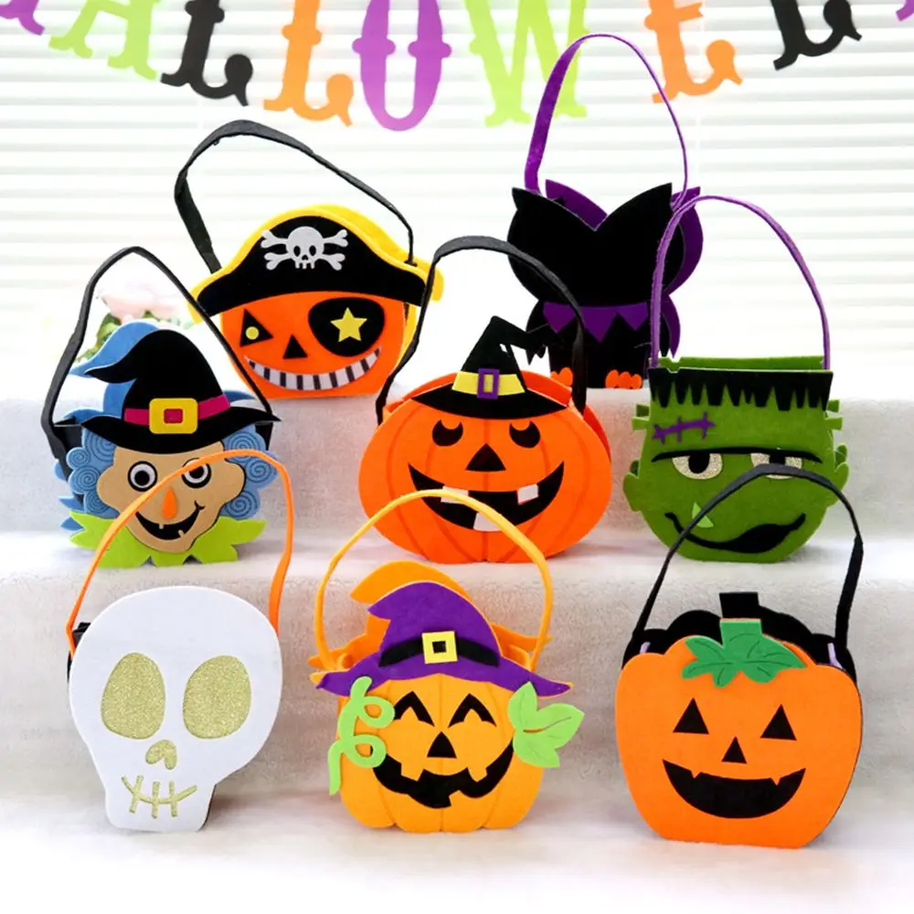 Pumpkin Cartoon Non-Woven Tote Bag para crianças, enfeite de Halloween, Trick or Treat, Candy Bag, Kids Gift Pouch, Props, Halloween