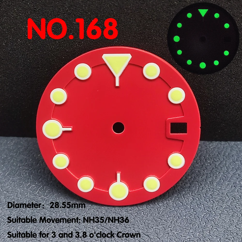 Zifferblatt mit 28,55mm Durchmesser grün/orange/rot/gelb Zifferblatt für Zubehör für Uhrwerke nh35/nh36