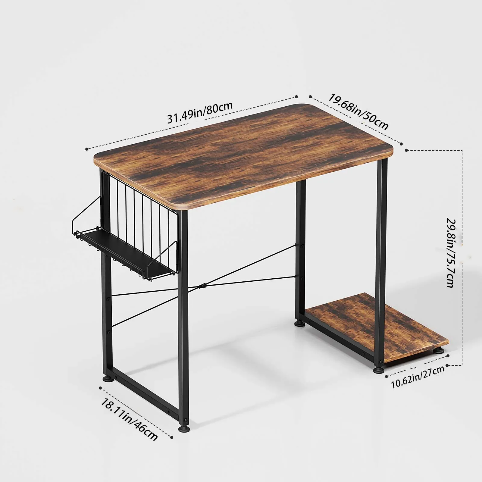 32 inch home office desk, gaming computer desk with console, modern minimalist style computer desk