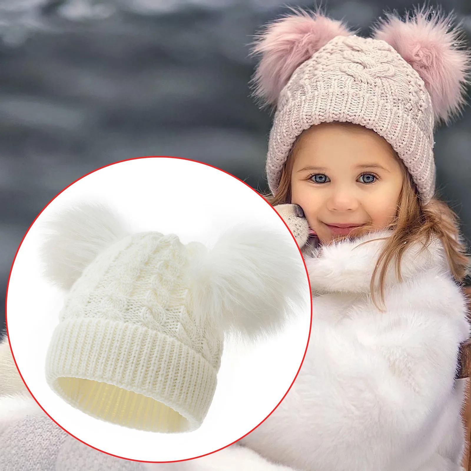 Kids Winter Hat Toddler Knitted Pom Beanie Hats Cotton Lined Faux Caps Baby Girls Boys Hat warm wrap Cap Cute Plush ball Knit