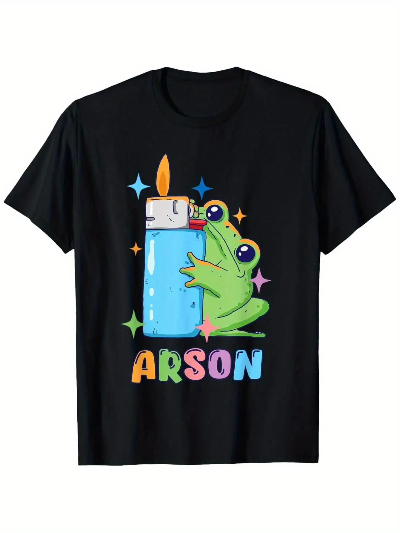 Camiseta divertida con estampado de rana arañadora y llamas para hombre, talla grande, de algodón negro suave y transpirable con diseño de cómic de pirotecnia, disfraz (S-XXXL) - Regalo perfecto para fanáticos del humor negro y amantes de la comedia