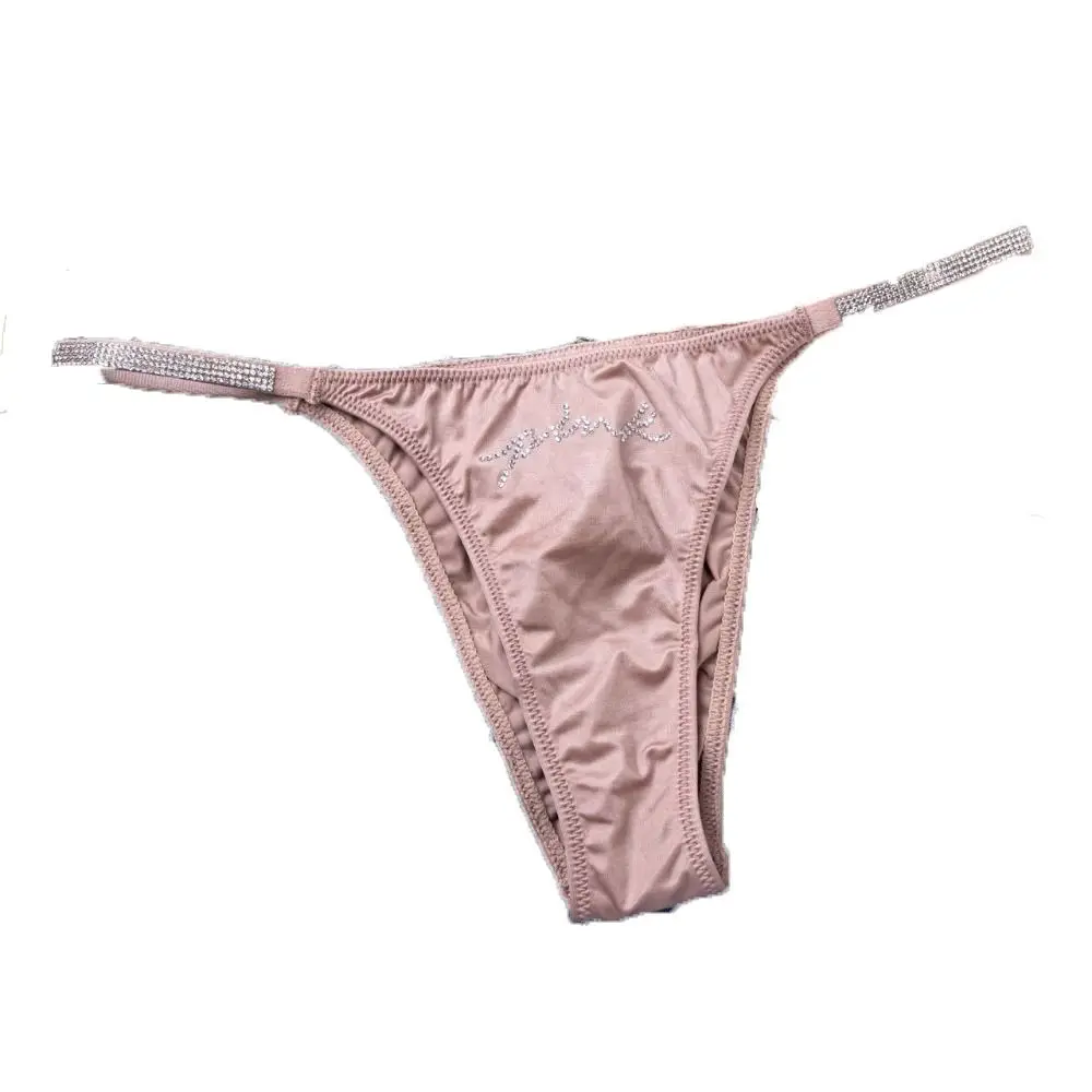 Half-Wrap Pure Color V Shape Hollow Ice Silk Panties Low Waist Underwear Sexy Women Underwear Rhinestone Heart Thongs