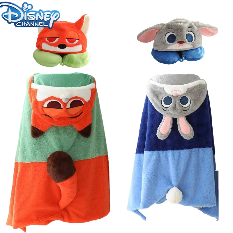 Disney Zootopia Judy Hopps Kawaii Cloak Cute Cartoon Anime Nick Wilde Hooded U-Shaped Pillow Office Nap Pillow Gifts for Girl