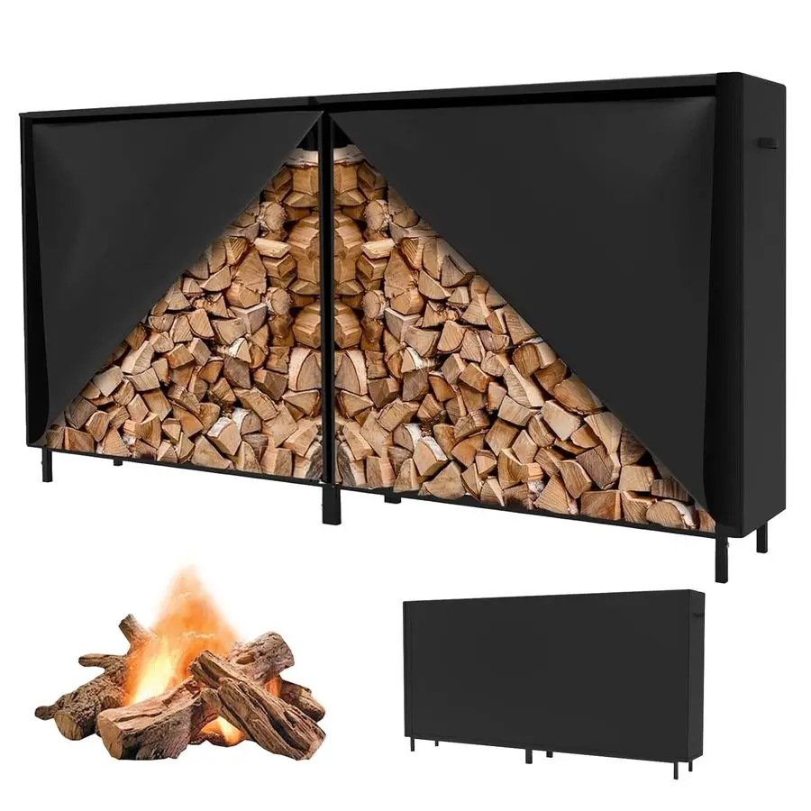 

Чехол для дров INEDRIMS 8 футов, чехол для дров с застежкой-молнией и клейкими полосами, сверхпрочный, черный, 600D, водонепроницаемый, ветрозащитный