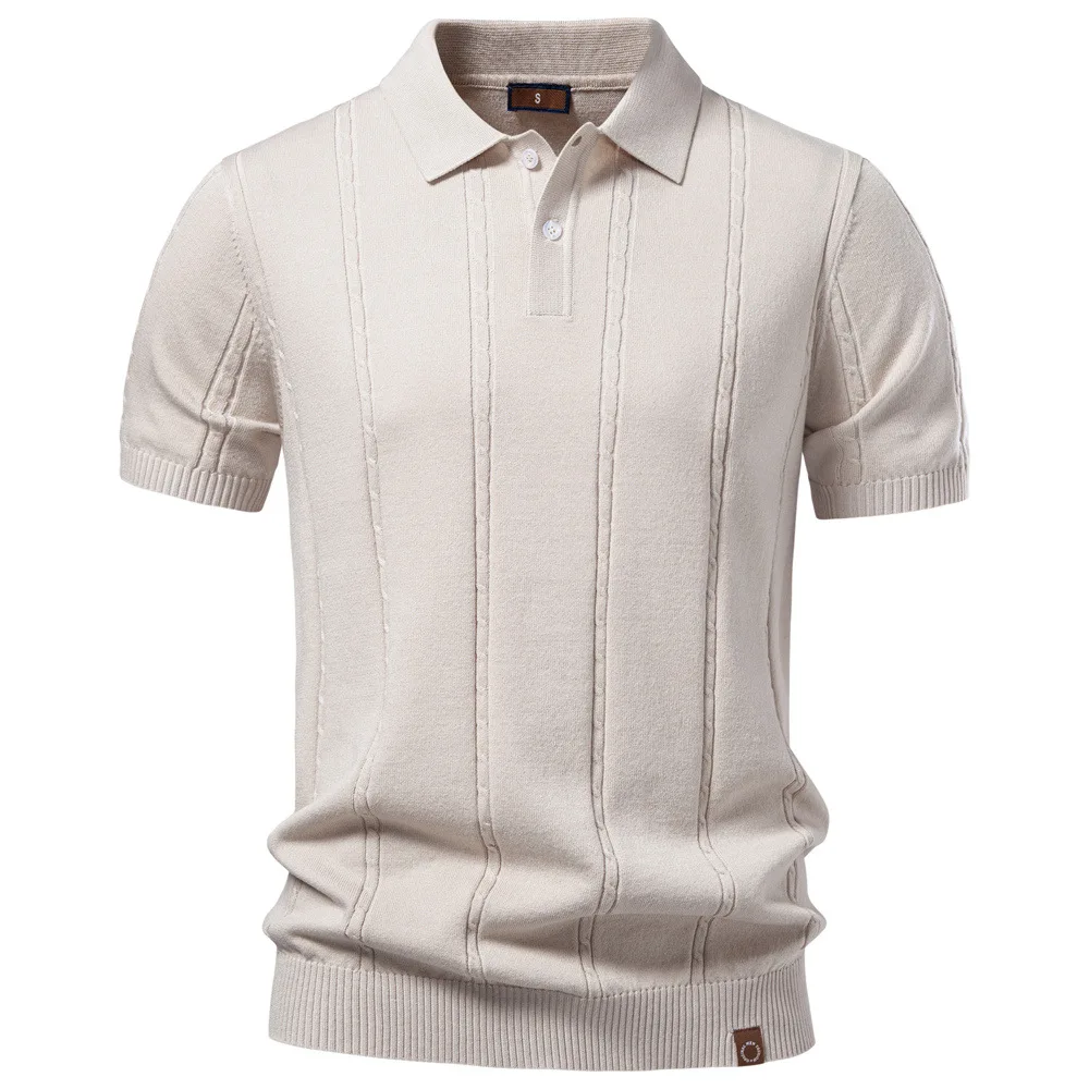 Summer 2026 Men's Business Casual Woolen Sweater with Twisted Flower Design Ice Cool Silk Short Sleeve for Fashionable Men