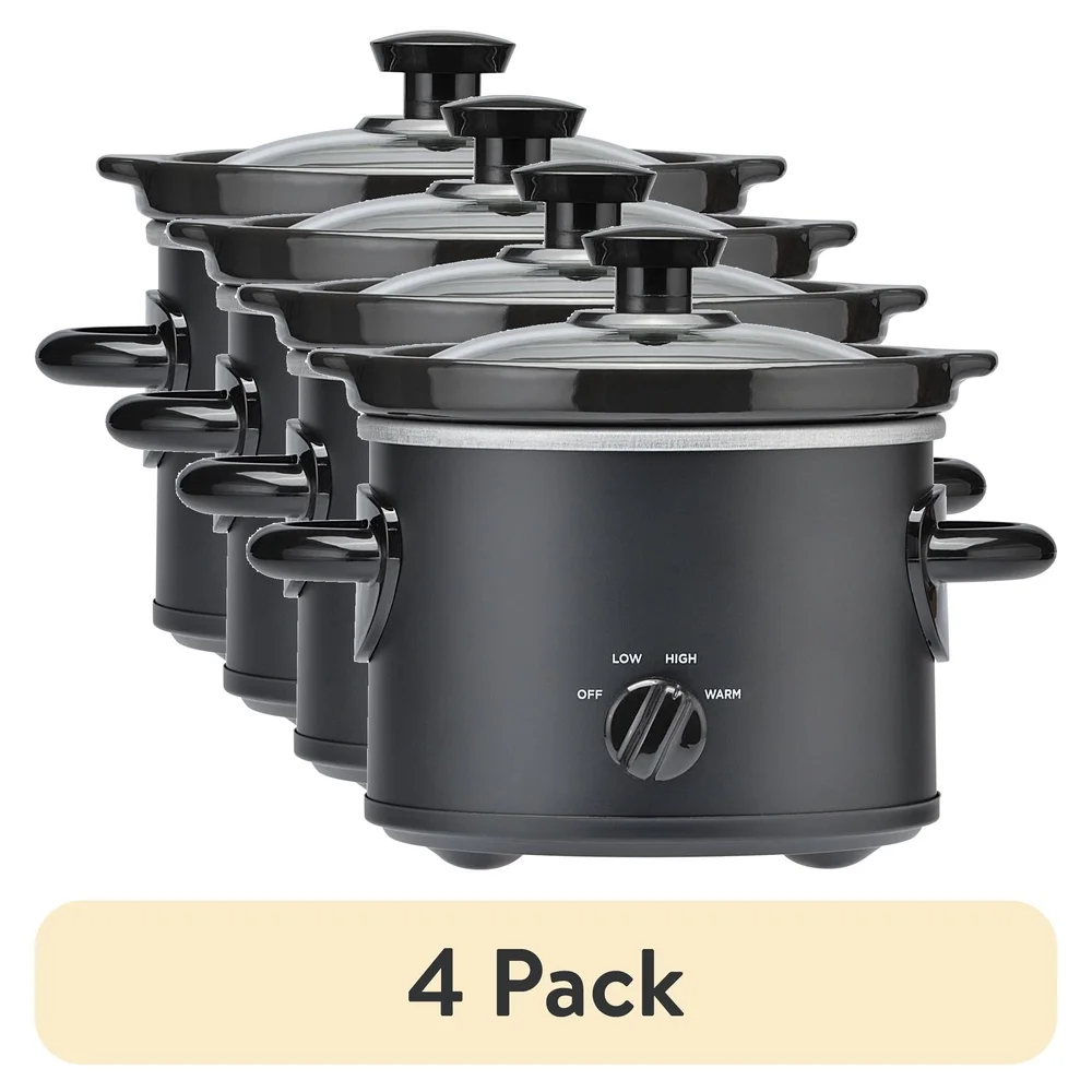 2 Qt Slow Cooker 100 Watts Removable Stoneware Pot Programmable Two Temperature Settings Glass Lid Meats Stews Soups Chili
