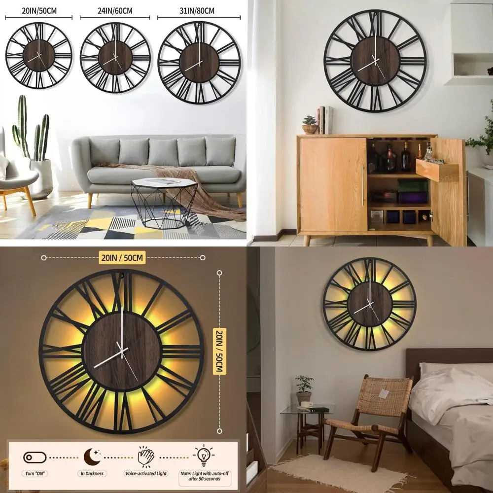 

Бесшумные настенные часы с 20 светодиодами и римскими цифрами, работающие от батареек, для декора дома и офиса