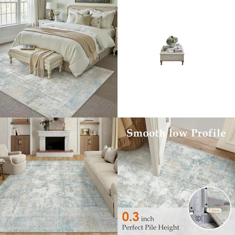 

Ковер 8x10 футов, сине-кремовый, абстрактный - моющийся, нескользящий, мягкий, с низким ворсом, для гостиной и столовой