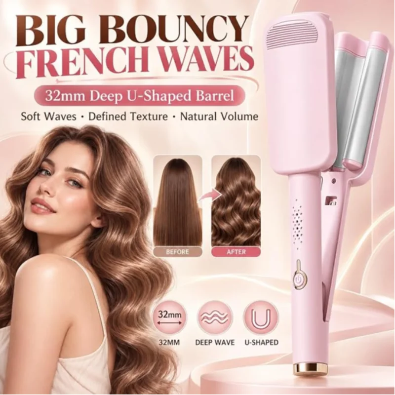 32mm Curl Deep Waves Instantly No-damage U-barrel Curler Comb 4 Adjustable Heat Setting Negative Ion Hair Crimper For Women Wave