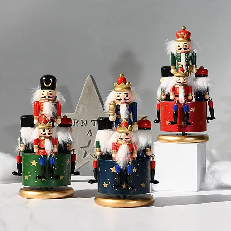 Funny Nutcracker Musical Box Christmas Music Box Hand-painted Nutcracker Figurines Decoration Colorful Rotating Christmas Decor