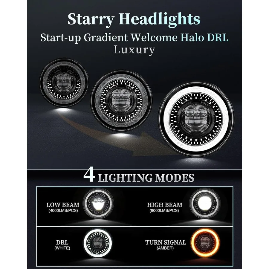 1000 مشرق مضاد للوهج 7 بوصة هالة LED المصباح الجولة مع بدء التشغيل التدرج النجوم جو DRL بدوره إشارة ل جيب رانجلر