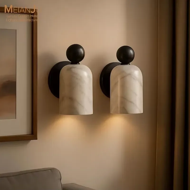 Modern Minimalist Copper LED Natural Alabaster Wall Sconce Bedside Lamp for Hotel Bedroom Living Room