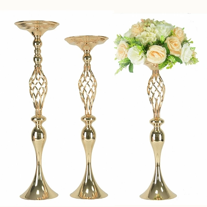 10 PCS/LOT Vases Wedding Table Centerpiece Event Road Lead Gold Metal Vase Party Decoration Flower Holders For Home Decoration